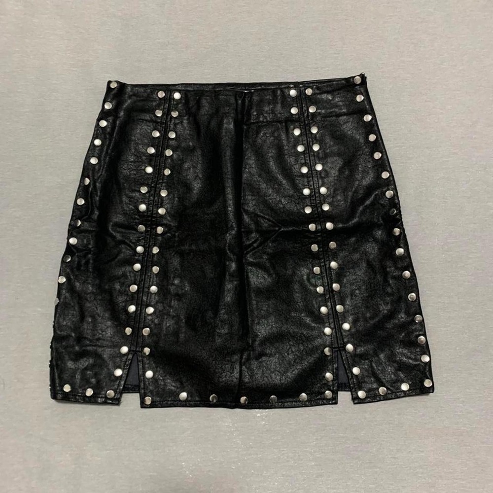Missguided Black Faux Leather Studded Mini Skirt Womens Size 4 Y2K Streetwear